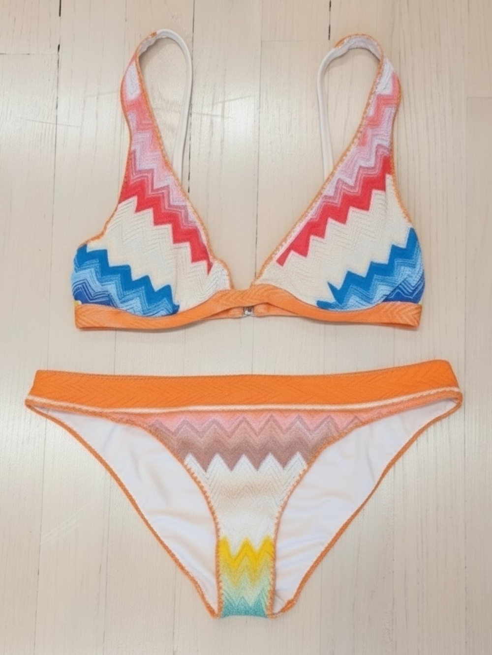 Missoni Mare Orange Multi Zigzag Chevron Triangle Bikini Size IT40 S